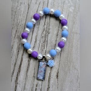 Blue And Purple Beaded Fluid Art Stretch Bracelet